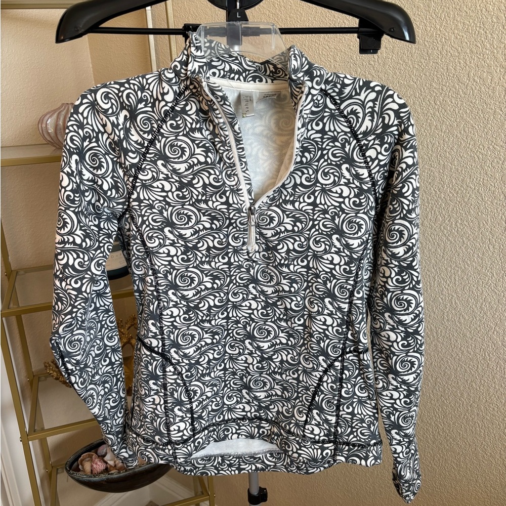 Sahalie Avalanche 1/4 Zip Pullover Women’s XS Grey White Swirl Print Stretch